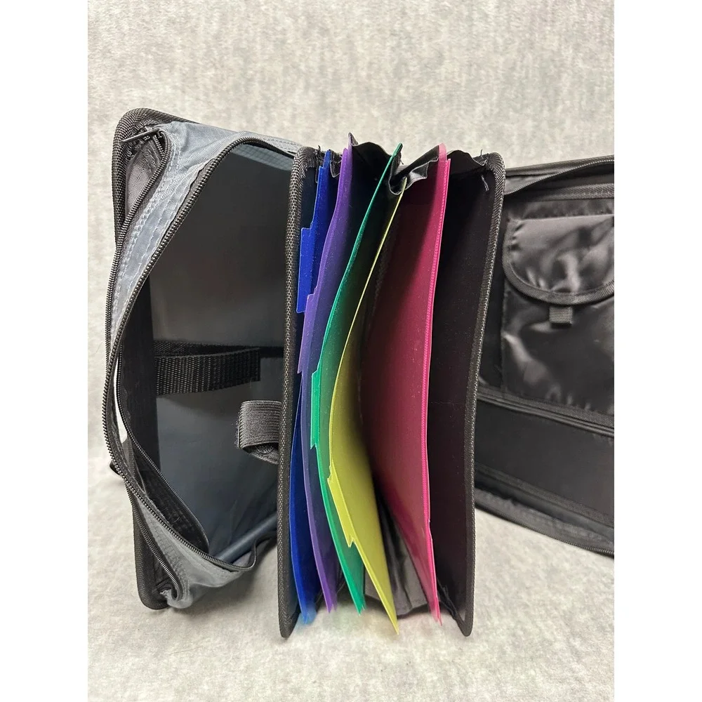 Case-it Zipper Binder Black Gray 3 Ring Expandable Shoulder Strap Handle